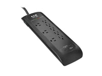 Eaton Tripp Lite TLP88DBUC 8-Outlet Surge Protector 5-15R 2400 Joules 2 USB Charging Ports 8ft Braided Cord, Black