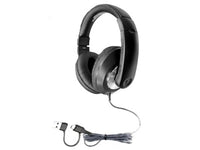 HamiltonBuhl ST1BKUC-50 Smart-Trek Deluxe Stereo Headphone with USB-C Plug, USB-A Dongle and Black, Silver Accents - 50 pack