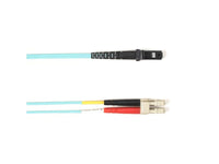 Black Box FOCMP50-010M-LCMT-AQ OM2 50/125 Multimode Fiber Optic Patch Cable - OFNP Plenum, LC to MTRJ, Aqua, 10-m (32.8-ft.), GSA, TAA/