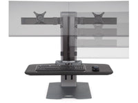 HAT Design Works WNSTE-2-CW-270 Winston-E Sit-Stand Dual Monitor Mount w/ Compact Worksurface Converter, Silver, 30 lbs, 30IN screen