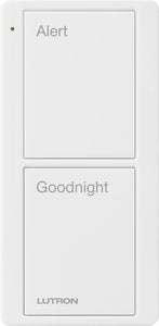 Lutron PJ2-2B-GWH-P02 2-Button Scene Pico Smart Remote; with Pre-engraved Text ("Alert / Goodnight"); White