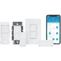 Lutron P-BDG-PKG2WS-WH Caseta Smart Switch Kit: Includes Smart Hub; 2 Original 6A In-Wall Switches; Pico Remotes; and More; Neutral Required; White