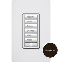 Lutron RRD-HN6BRL-BR seeTouch LED+ Hybrid Keypad; Works with RA3 Systems; 100W LED; 6 Button with 1 Raise / Lower; Neutral Required; 120V; Brown