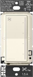 Lutron RRST-ANF-BI RadioRA 3 Sunnata Touch Fan Control; 4-Speed; 1.5A Paddle Fan; AC Motor; Single Pole; Neutral Required; 120V; Biscuit