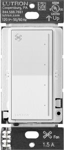 Lutron RRST-ANF-SW RadioRA 3 Sunnata Touch Fan Control; 4-Speed; 1.5A Paddle Fan; AC Motor; Single Pole; Neutral Required; 120V; Snow White