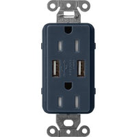 Lutron SCR-15-UBTR-DE Claro 15A Tamper Resistant USB-A Duplex Receptacle; Decorator-Style Outlet; Self-Testing; Satin Finish; Deep Sea