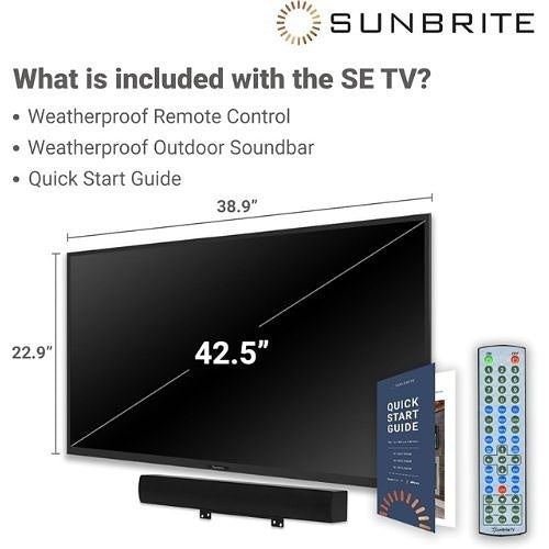 SunBrite SB-SE-43-4K-BL 43" SE LED HDR Outdoor TV with Speaker Bar, Partial Sun, Black