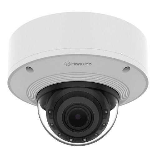 Hanwha PNV-A6081R-E1T 2MP Outdoor IR Vandal Dome IP Camera Pre-Loaded with SolidEDGE WAVE VMS and 1TB SSD, 4.38-9.33mm Motorized Varifocal Lens, White