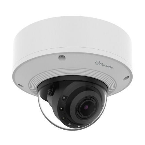 Hanwha PNV-A6081R-E2T 2MP Outdoor IR Vandal Dome IP Camera Pre-Loaded with SolidEDGE WAVE VMS and 2TB SSD, 4.38-9.33mm Motorized Varifocal Lens, White