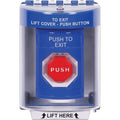 STI SS2478PX-EN Stopper Station with Universal Cover, Indoor / Outdoor, Surface Mount, Pneumatic Illuminated, 'PUSH TO EXIT' English Label, Blue