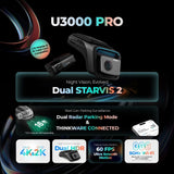 THINKWARE TW-U3000PRODH U3000 PRO 4K Front + 2K Rear Dash Cam with Radar, 64GB, Hardwiring Kit