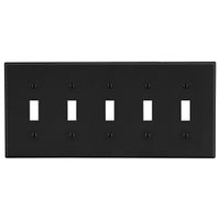 Hubbell P5BK 5-Gang Toggle Wall Plate, Black