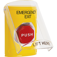 STI SS2222EX-EN Stopper Station Key-to-Reset Illuminated Emergency Exit Push Button with Protective Shield, Yellow