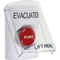 STI SS2324EV-EN Stopper Station Momentary Push Button with Shield and Evacuation Label, White