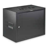 Hubbell HEQ18S QuadCab Econ Rack Cabinet and Frame, 8 Units High, 14" Depth, Solid Door and Window, Black