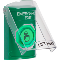 STI SS2127EX-EN Stopper Station Weather-Resistant Momentary Emergency Exit Push Button with Protective Shield, Green