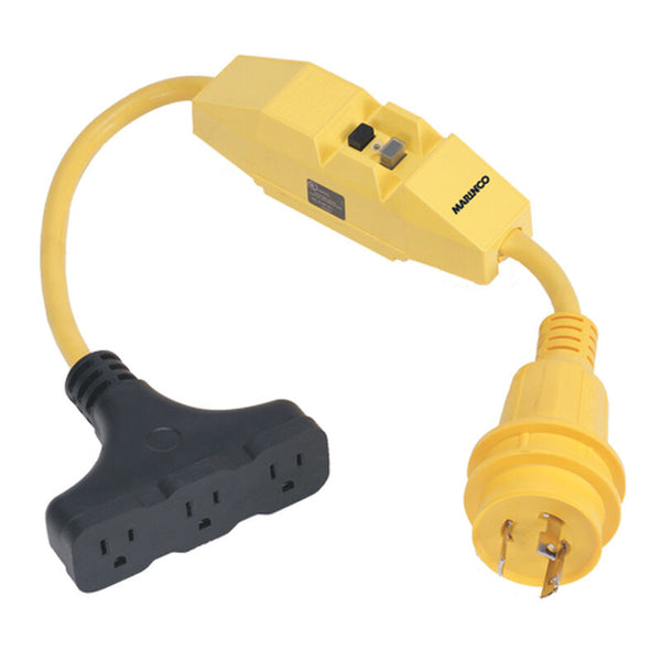 MARINCO 10066835 Pigtail Adaptor, 30A 125V Male to 3-Way 15A 125V Female with GFCI