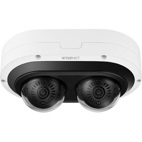 Hanwha PNM-C7083RVD Wisenet 2 x 2MP AI IR Outdoor Vandal Dome IP Camera, 2-Channels, 3-6mm Motorized Varifocal Lens, White