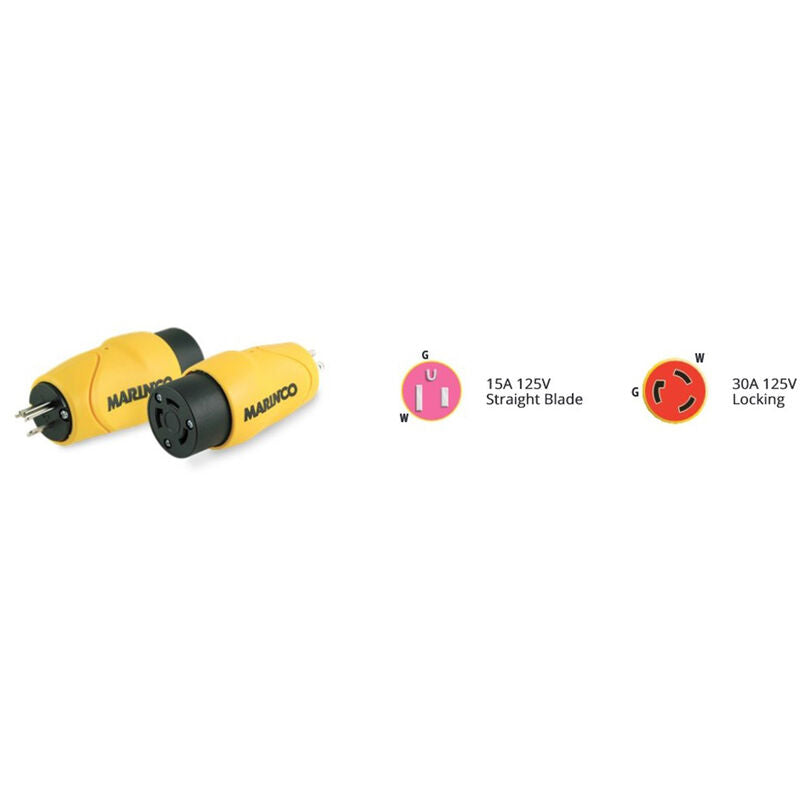 MARINCO 12998324 straight Adapter, 15A 125V Male to 30A 125V Female