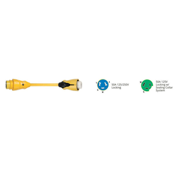 MARINCO 12998407 EEL Pigtail Adapter, 50A 125/250V Male to 50A 125V Female