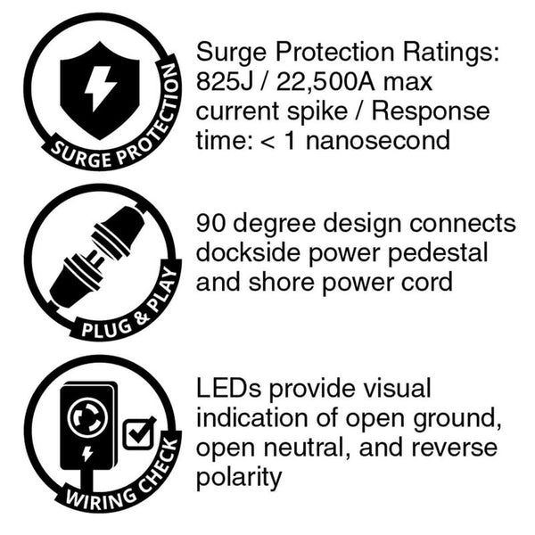 MARINCO 20165692 Marine Surge Protection Pigtail Adapter 30A 125V Locking Male to 125V Locking With Sealing Collar Female