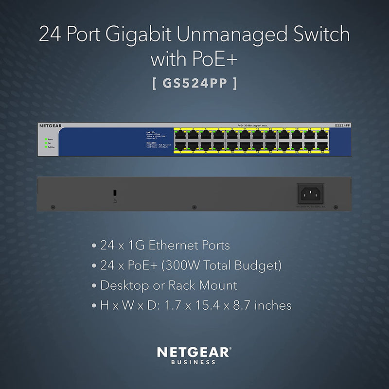 NETGEAR GS524PP-100NAS 24-Port High-power PoE+ Gigabit