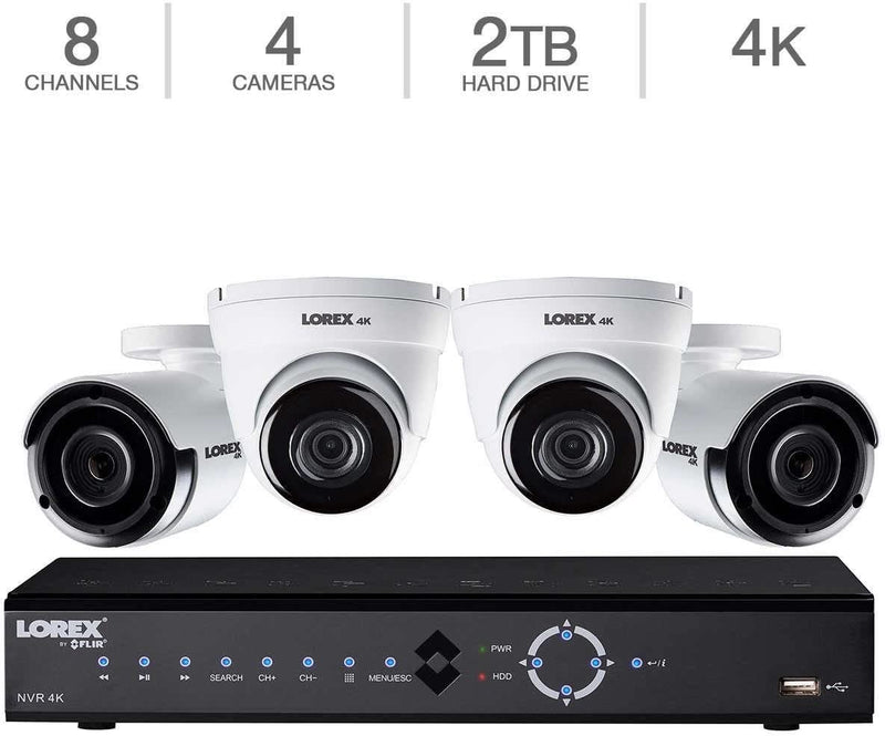 Lorex LNK782C2D2KB 4K Ultra HD 8-Channel PoE IP NVR Security Camera System with Four 4K IP Cameras