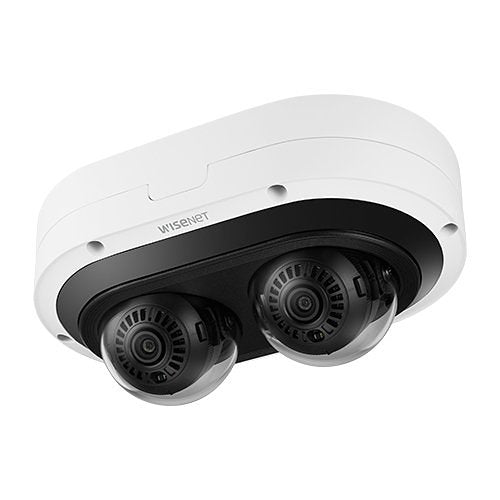Hanwha PNM-12082RVD 6MP 2-Sensor Outdoor Multidirectional Vandal Rated IR WDR IP Dome Camera, 3.4-6.8mm Lens, White