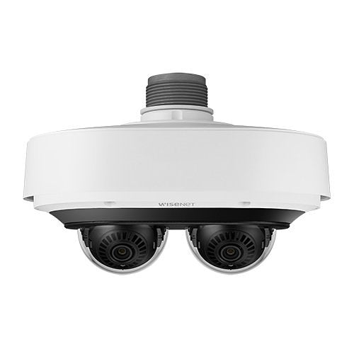 Hanwha PNM-12082RVD 6MP 2-Sensor Outdoor Multidirectional Vandal Rated IR WDR IP Dome Camera, 3.4-6.8mm Lens, White