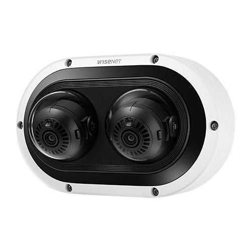 Hanwha PNM-12082RVD 6MP 2-Sensor Outdoor Multidirectional Vandal Rated IR WDR IP Dome Camera, 3.4-6.8mm Lens, White