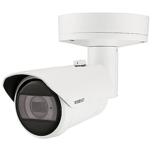 Hanwha XNO-C8083R Wisenet 6MP WiseIR WDR Bullet AI Camera, 4.4-9.3mm Motorized Varifocal Lens, White