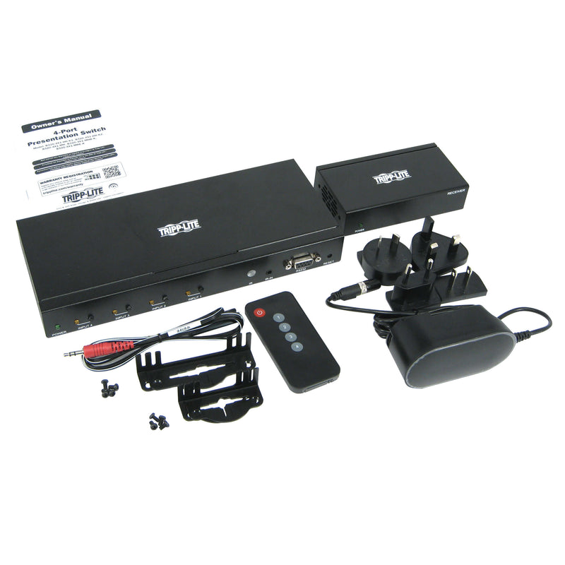 Tripp Lite B320-4X1-HH-K2  4-Port HDMI Switch Kit, 4K 60 Hz, 4 HDMI Inputs to 1 HDMI over Cat6 Extender, 125 ft., TAA